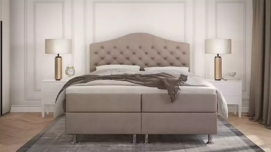 Zetelsenbedden.be Boxspring Mars Velvet Beige 160x200cm compleet bed met opbergruimte seatsandbeds.be