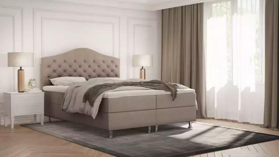 Zetelsenbedden.be Boxspring Mars Velvet Beige 180x200cm compleet bed met opbergruimte seatsandbeds.be