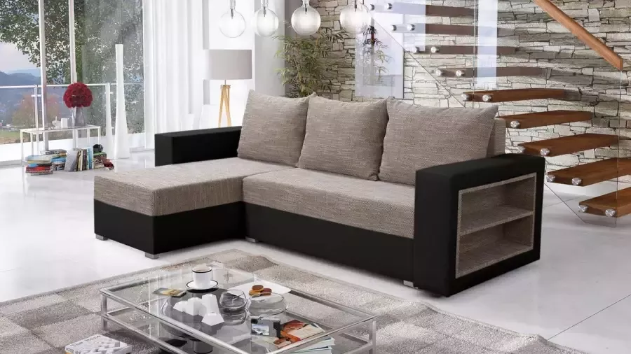 Geen merk Hoekbank Alexandra Universeel lounge en hoeksalon met bed en opbergruimte zetelsenbedden