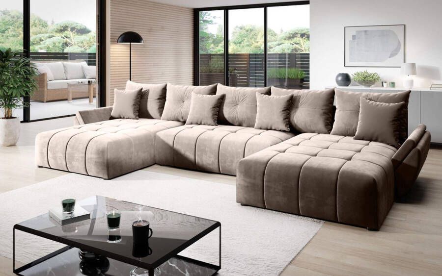 Seatsandbeds hoekbank Josua U Wooneiland Hoeksalon Met bed en Opbergruimte Vintage Afkuisbaar Zwart Microvezelstof - Foto 2