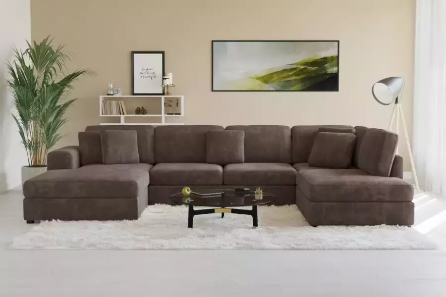 Zetelsenbedden.be Hoekbank Hoeksalon Bruno Links Bouclé Ted stof Taupe zachte luxe zitcomfort wooneiland luxe hoekzetel soft touch dik geweven stoffering