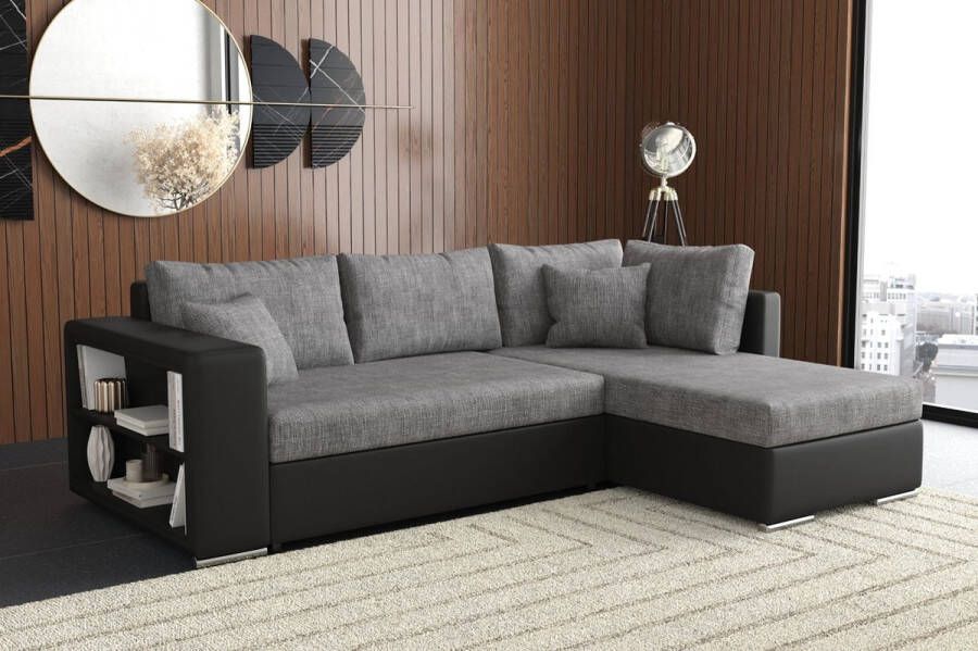 Seatsandbeds hoekbank johny L- zwart+ grijs- met bed en opbergruimte- hoeksalon johny