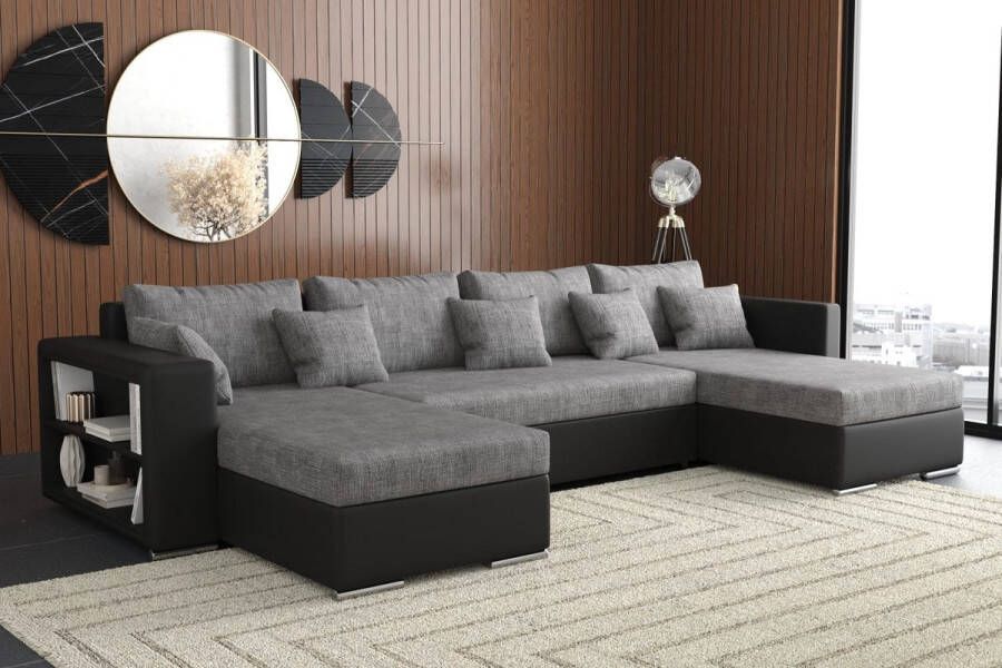 Seatsandbeds hoekbank johny U- zwart + grijs- met bed en opbergruimte- hoeksalon johny