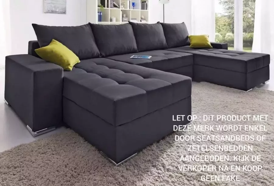 Geen merk Hoekbank Josua u donkergrijs hoeksalon met bed en opbergruimte Wooneiland U zetel