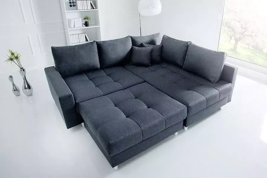 Zetelsenbedden.be Hoekbank Kent Donkergrijs hoeksalon met poef inbegrepen