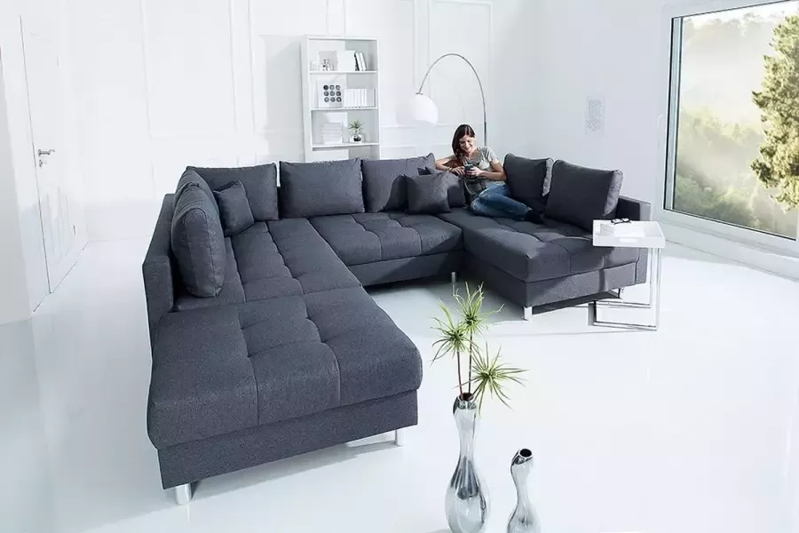 Geen merk Hoekbank Kent wooneiland donkergrijs Hoeksalon U vorm met Poef hocker Grote big sofa zetelsenbedden - Foto 2
