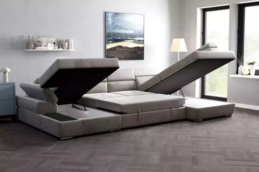 Geen merk Hoekbank Lazaro Velvet Hoeksalon met bed en opbergruimte Zetelsenbedden wooneiland hoekzetel met dubbele opbergruimte en slaapfunctie - Foto 4