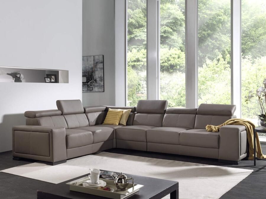 Seatsandbeds Hoekbank Galata 6 zitplaats taupe hoeksalon microvezelstof afkuisbaar xl