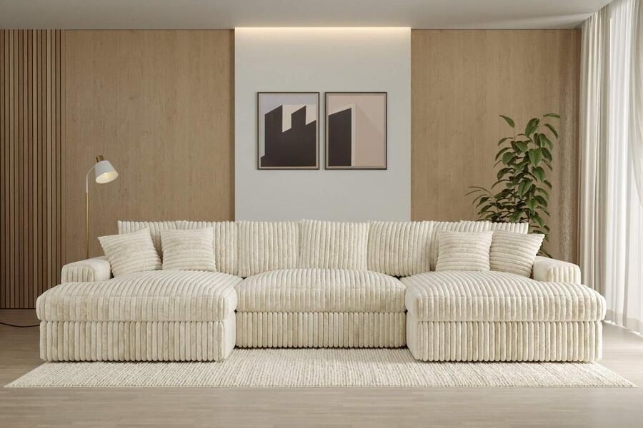 Seatsandbeds hoekbank rivanna U ultra dikke ribstof- beige creme- hoeksalon U