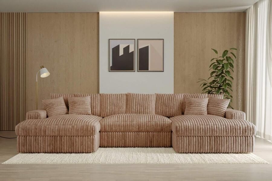 Seatsandbeds hoekbank rivanna U ultra dikke ribstof- taupe- hoeksalon U