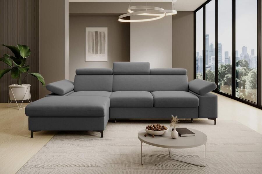 Seatsandbeds hoekbank travis- lounge links- structuurstof- hoeksalon met bed en opbergruimte left