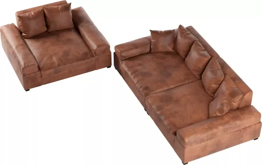 Geen merk XXL Bankstel Bigsofa Fatguy Combo vintage bruin Microstof bigsofa zetel Hoekbanken en hoeksalon bij zetelsenbedden