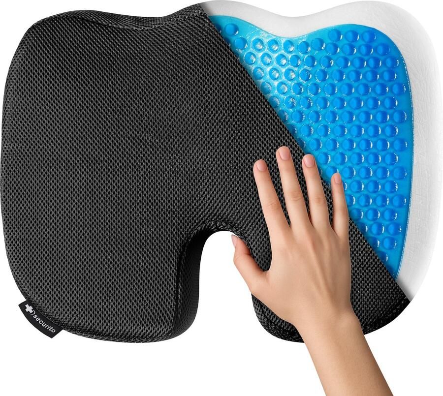 Securito Zitkussen Orthopedisch zitkussen Stoelkussen Orthopedisch Rolstoel Bureaustoel en auto Ergonomisch met Cooling Gel