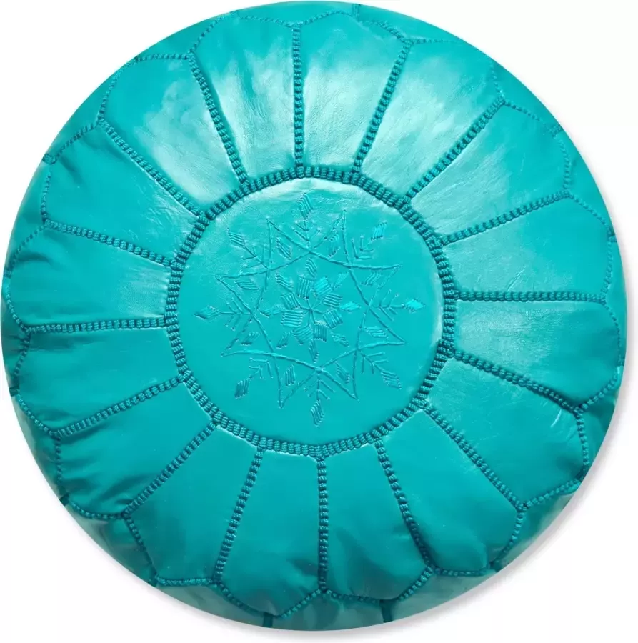 See The Good Poef Rond Turquoise Poef Leer Handgemaakt en uniek Gevuld geleverd