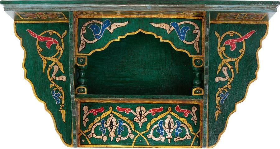 See The Good Vintage houten wandrek – kleurrijke handgeschilderde muurdecoratie – originele Marokkaanse groene wandplank 46 x 28 x 10