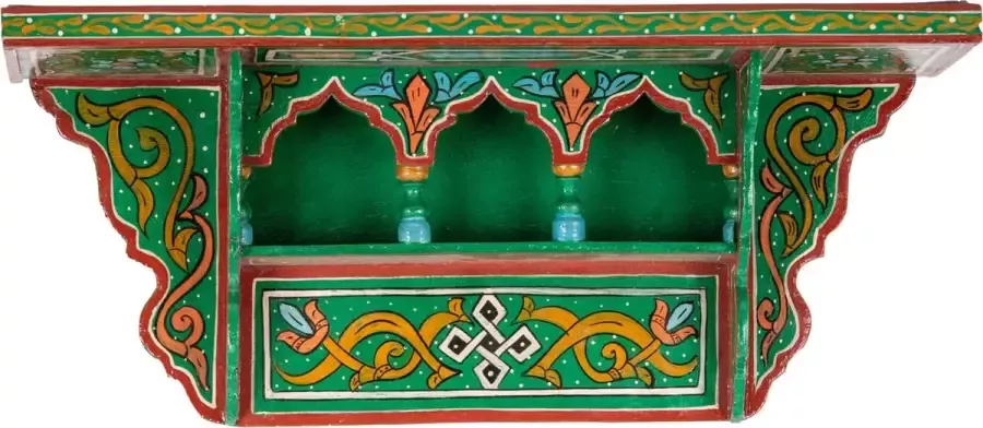 See The Good Vintage houten wandrek – kleurrijke handgeschilderde muurdecoratie – originele Marokkaanse wandplank 40 x 23 x 10 cm oranje