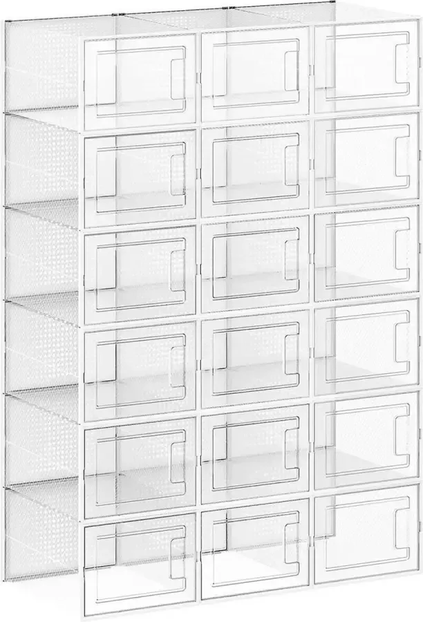 Segenn 's Aken Schoenenrek Schoenendozen Set van 18 Schoenenopbergers Opvouwbaar en stapelbaar Transparant-Wit