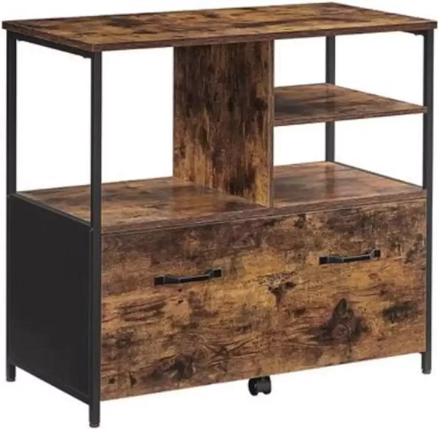 Segenn 's Austin Ladeblok op wieltjes ladeblok bureau Industrieel Ladeblokken Archiefkast Kast Met lade en open vakken industrieel design vintage bruin-zwart 82 x 40 x 75cm