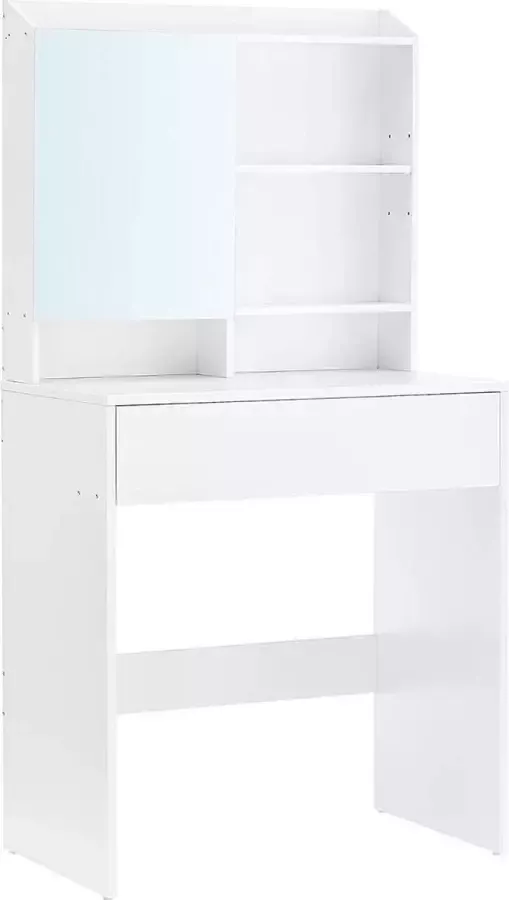 Segenn 's Biance Kaptafel make up tafel met spiegel en een lade Cosmetische tafel Verstelbare planken Modern 70 x 40 x 136 cm Wit