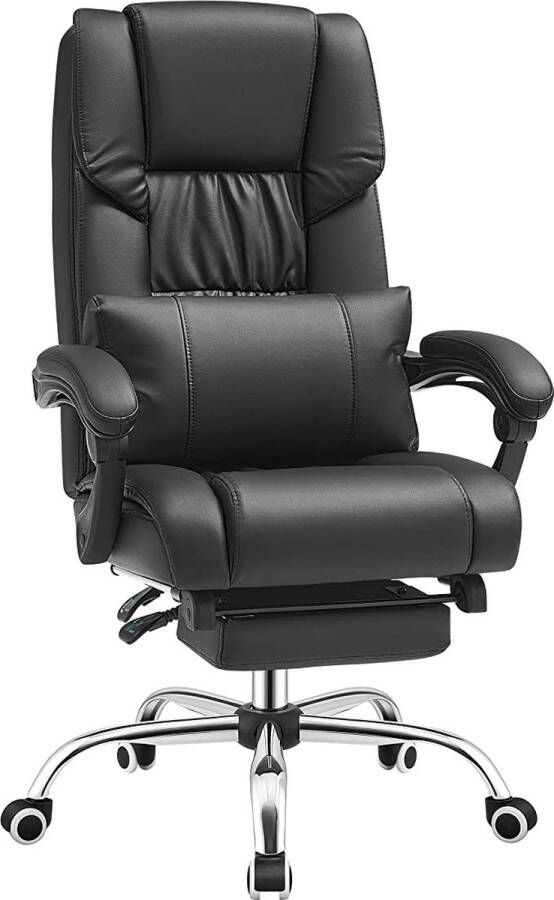 Segenn 's Bigboss bureaustoel ergonomische bureaustoel gamestoel met opklapbare hoofdsteun uitschuifbare voetensteun extra grote orthopedische directiestoel kunstleer Zwart 91 4 x 66 4 x 37 4 cm