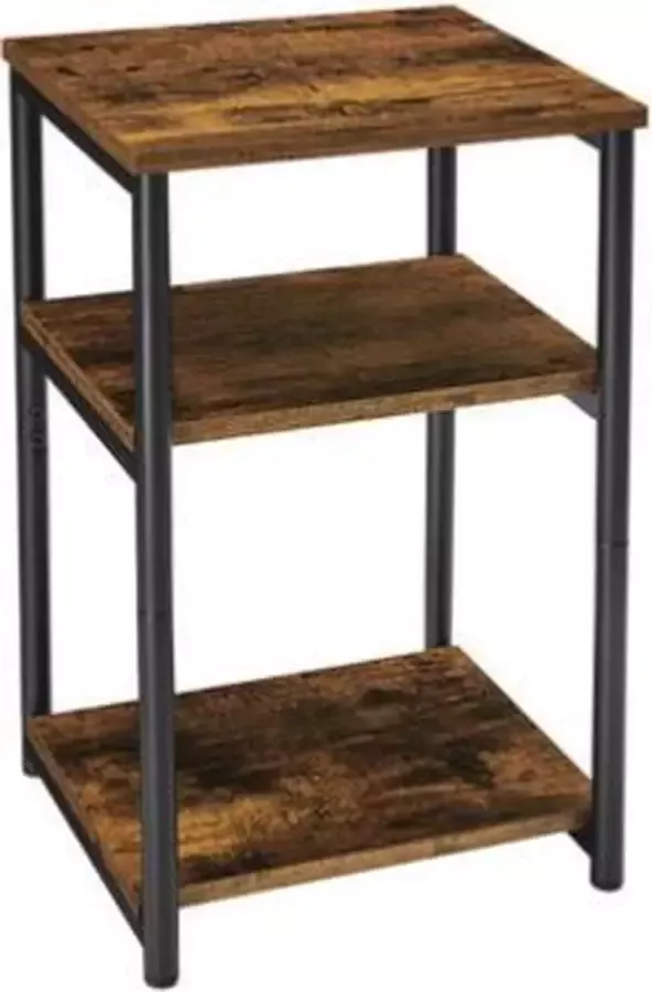 Segenn 's Bijzettafel Nachtkastje met 3 niveaus voor Slaapkamer Stalen Frame voor Woonkamer Slaapkamer Industrieel Design Vintage Bruin-Zwart 34 x 30 x 58 cm (L x B x H)