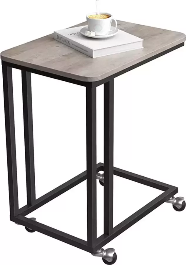 Segenn 's bijzettafel salontafel met wielen salontafel industrieel greige zwart 50 x 35 x 60 cm