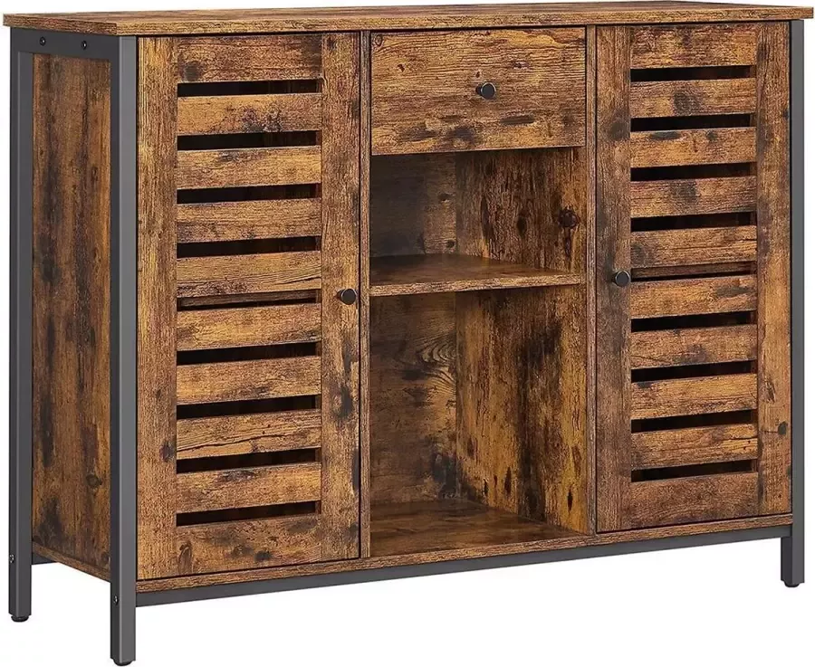 Segenn 's Birmingham Dressoir Keukenkast Zijkast met Lade en Lamellendeuren voor Keuken Eetkamer Woonkamer Industrieel Design 100 x 35 x 75 cm (L x B x H) -Vintage Bruin-Zwart