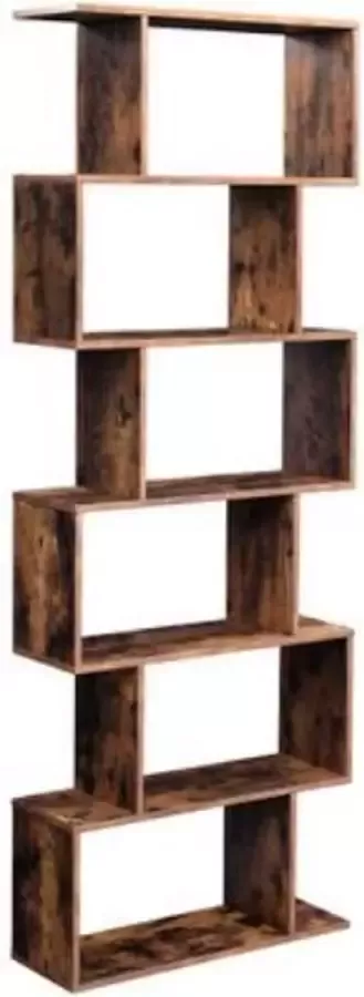 Segenn 's Boekenkast plank Open Kast vrijstaande kast decoratieve plank met 6 niveaus vintage donkerbruin