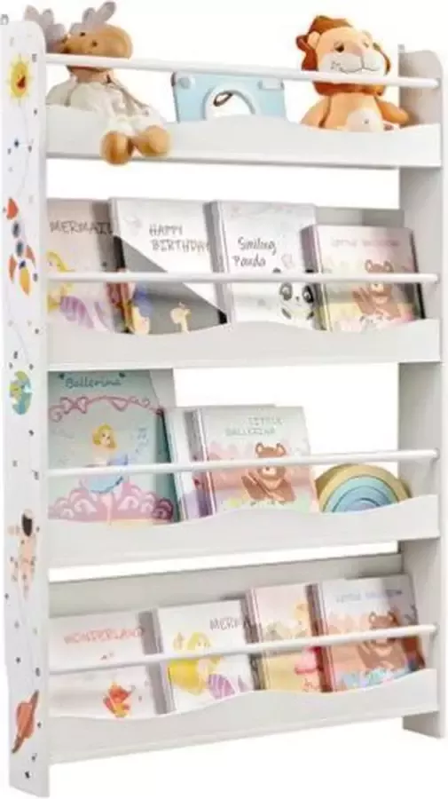 Segenn 's Boekenplank voor Kinderen Wandplank Boeken Organizer met 4 Planken voor Kinderkamers Speelkamers Scholen Ruimtebesparend Wit