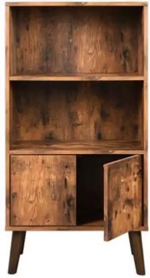 Segenn 's Boekenrek Boekenkast Opbergerkast boekenkast met 2 planken en kastdeuren woonkamerkast retro meubels voor woonkamer opberger voor boeken Bruin Vinatge