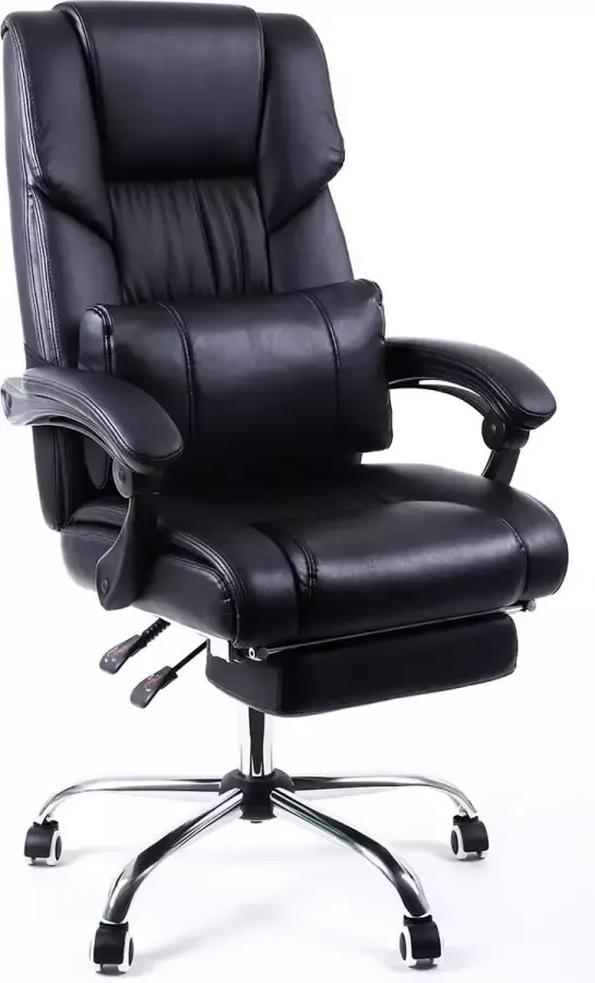 Segenn 's Boss bureaustoel met voetensteun lendenkussen kunstleer zwart 67 x 66 x 116 cm