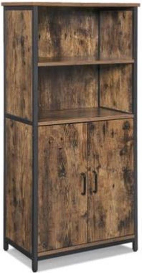 Segenn 's Brampton Dressoir boekenkast Opbergkast keukenkast met 2 open vakken Kast multifunctioneel industrieel vintage bruin-zwart
