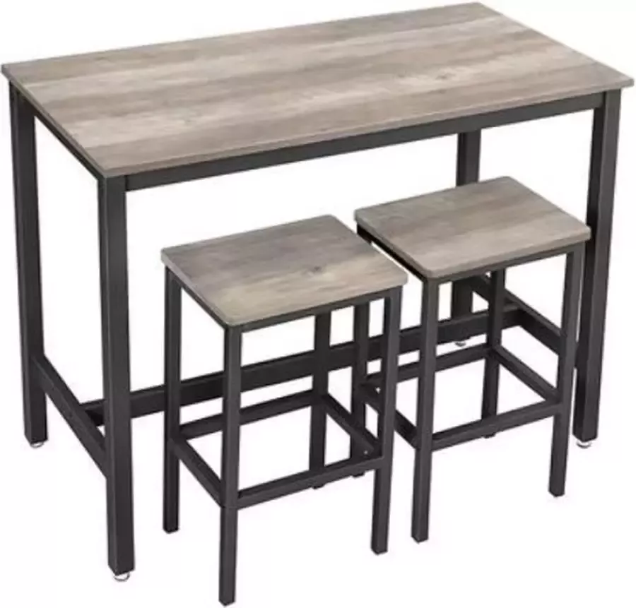 Segenn 's Bullward bartafel set met 2 barkrukken hoge tafel Industrieel design 120 x 60 x 90 cm greige zwart