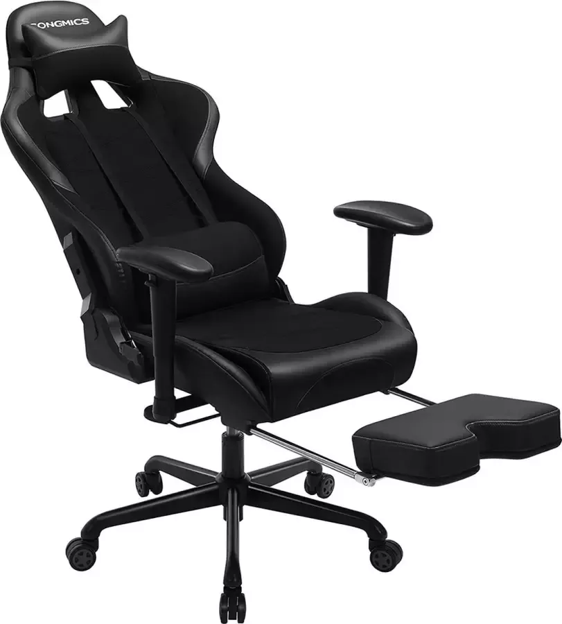 Segenn 's bureaustoel ergonomische bureaustoel gamestoel met voetensteun belastbaar tot 150 kg lendenkussen hoge rugleuning staal synthetisch leer ademende netstof zwart