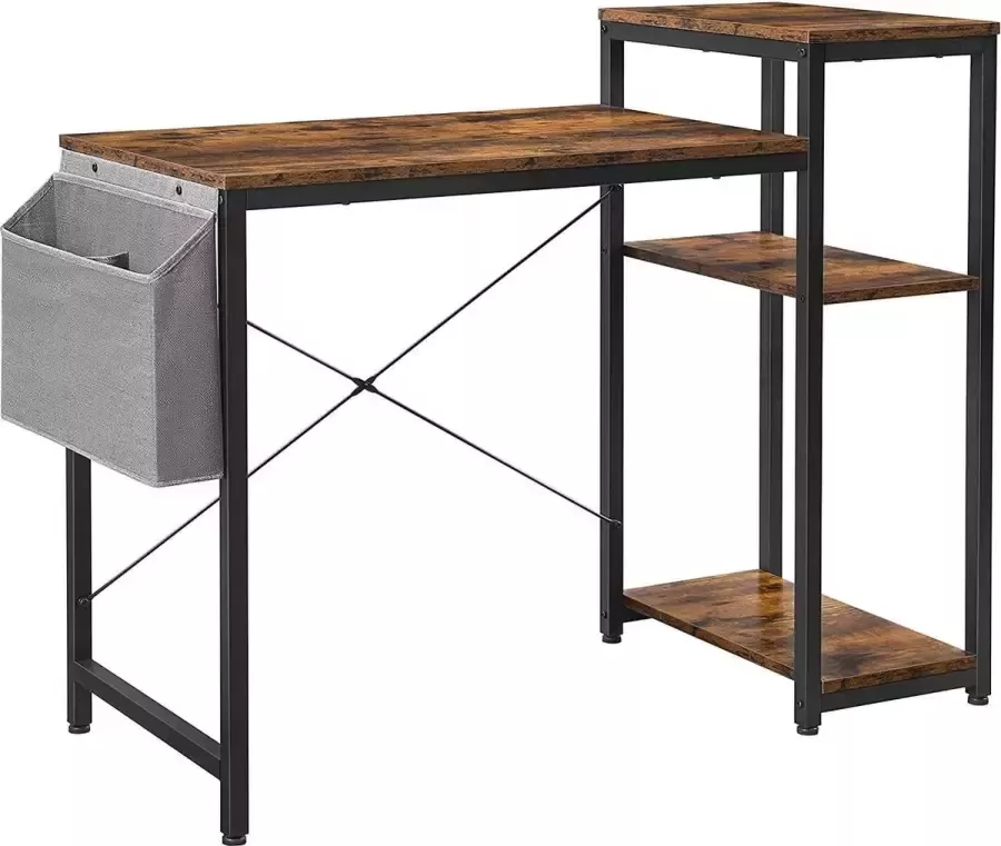 Segenn 's Dallas2 Bureau Met verstelbare plank Met Zijvak Industrieel Vintage Bruin-Zwart 130 x 50 x 90 cm