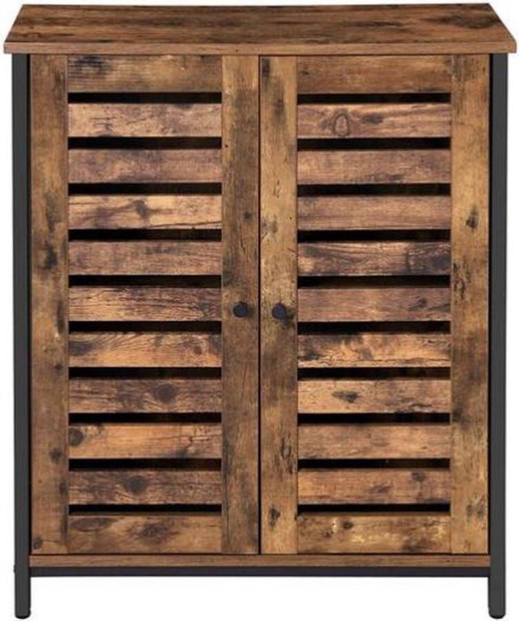 Segenn 's Dressoir kasten Met 2 lamellaire deuren ladekast Dressoir industrieel Multifunctioneel Industrieel Vintage Bruinzwart 70 x 30 x 80 cm (L x B x H)