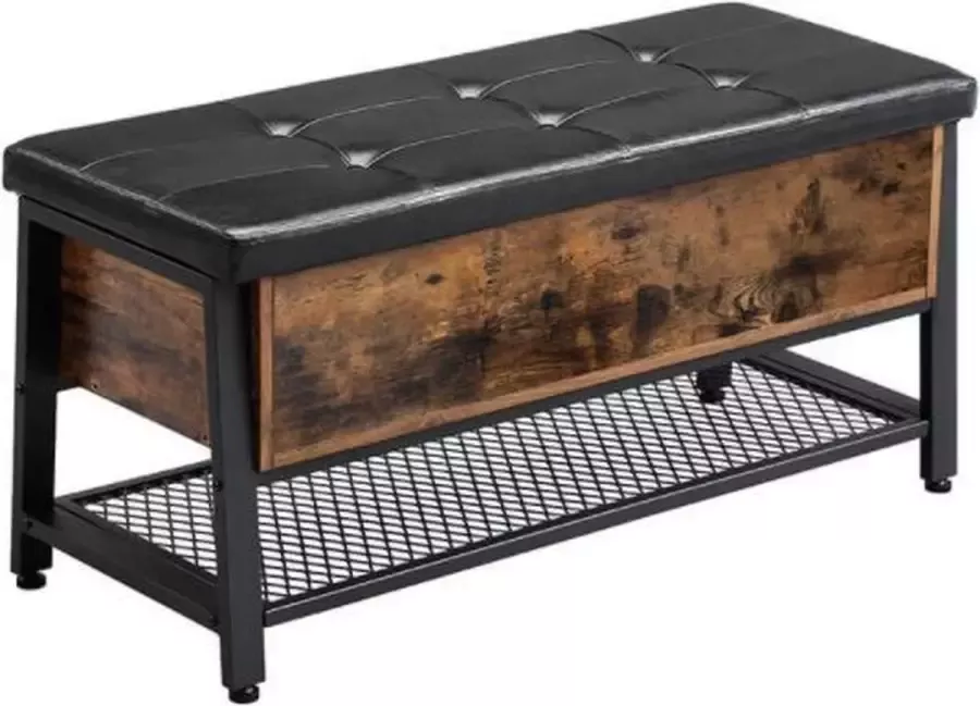 Segenn 's Fiji opbergkist opbergbank Schoenenbank industrieel design vintage bruinzwart 100 x 40 x 47 cm