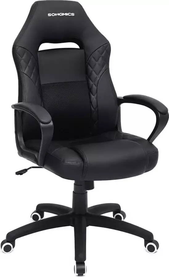 Segenn 's gamestoel bureaustoel ergonomische bureaustoel met wipfunctie racestoel S vormige rugleuning belastbaar tot 150 kg kunstleer zwart