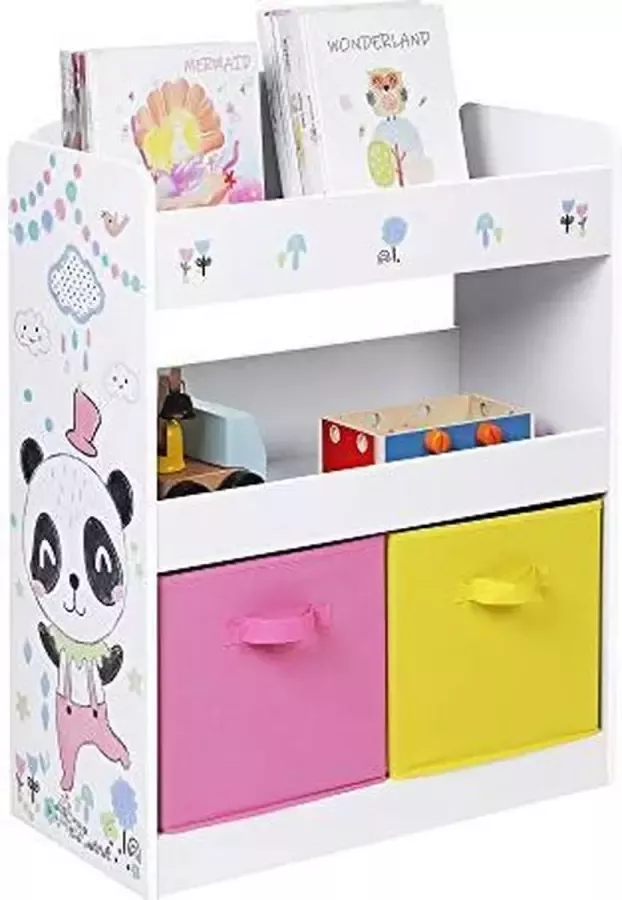 Segenn 's Kinderplank Boekenplank Speelgoedplank Speelgoed Organizer 2 Multifunctionele Opbergdozen Plank voor Kinderkamers Speelkamers Kleuterschool Wit Roze en Geel