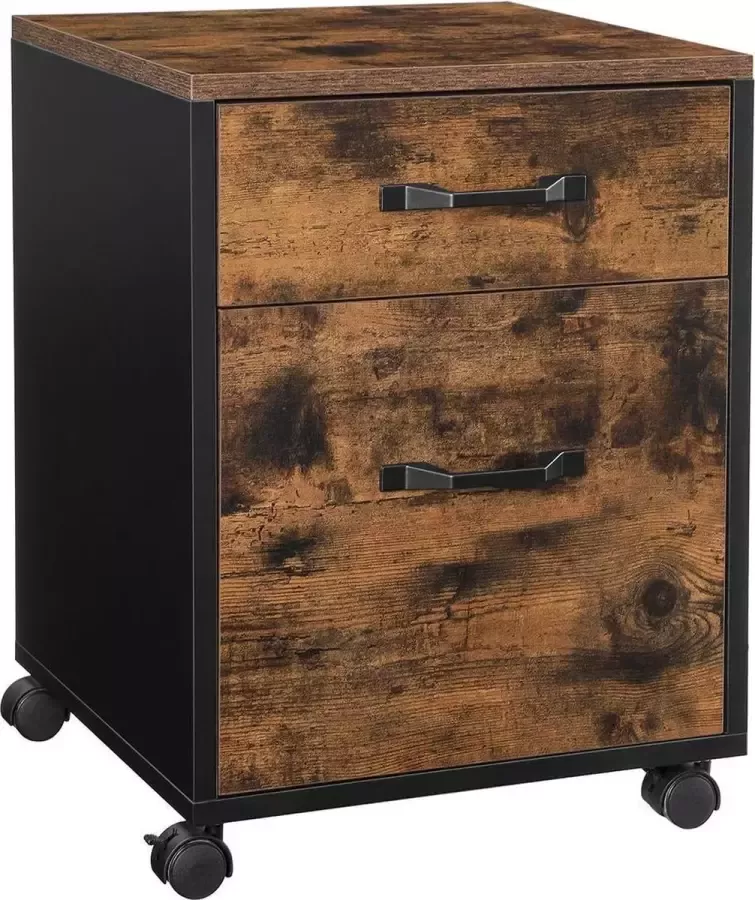 Segenn 's Ladeblok op wieltjes ladeblok bureau Industrieel Ladeblokken Met 2 lades Verrijdbaar Vintage Bruin-Zwart