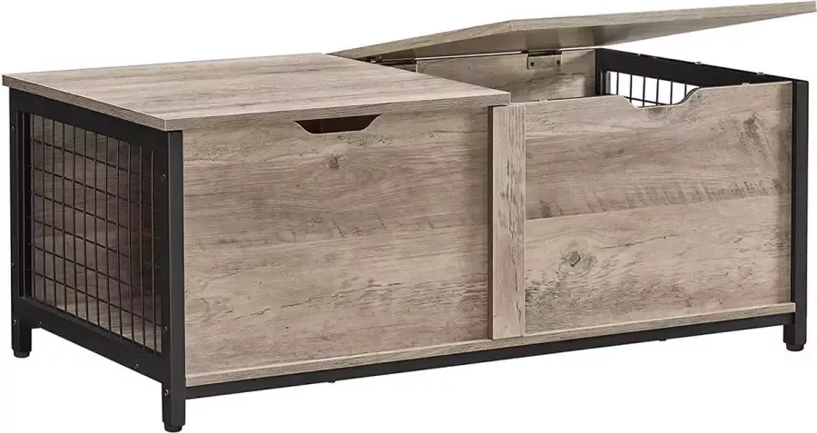 Segenn 's Moscow salontafel met opklapbaar tafelblad Met wielen verborgen opbergruimte roosterplank industrieel greige zwart 100 x 55 x 45 cm