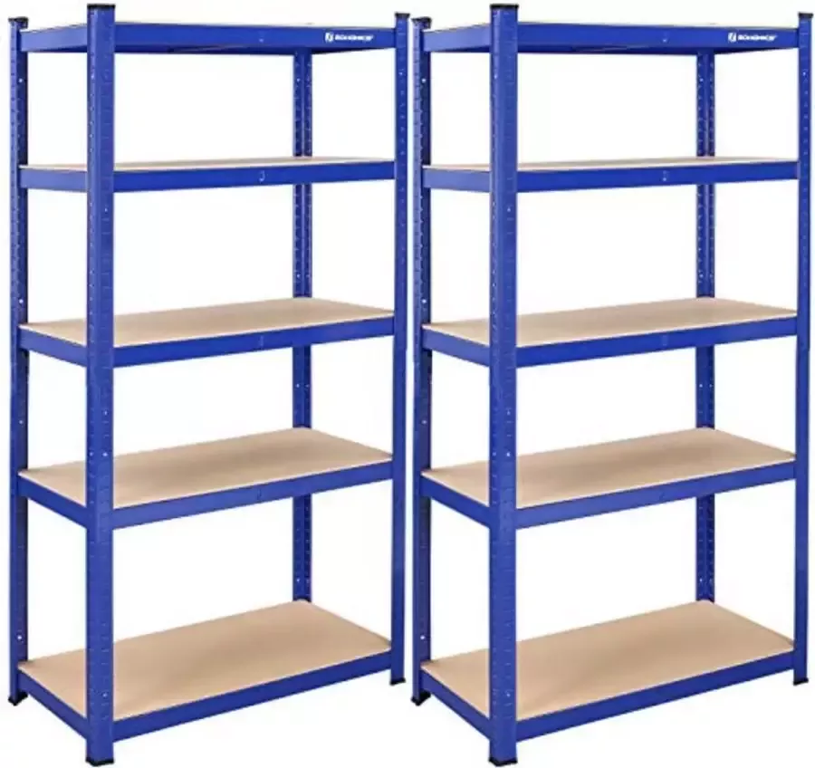 Segenn 's opbergplank set van 2 zware plank kelderplank tot 1325 kg belastbaar 5 verstelbare planken plank van metaal inhaakplank werkplaatsplank kelder garage blauw 180 x 90 x 45 cm