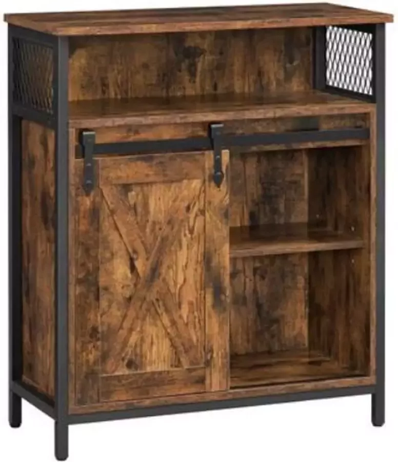 Segenn 's Porto Dressoir Keukenkast Schuifdeur Opbergkast Kast Open Compartiment Verstelbare Plank Industrieel Bruin Zwart 70 x 30 x 80 cm