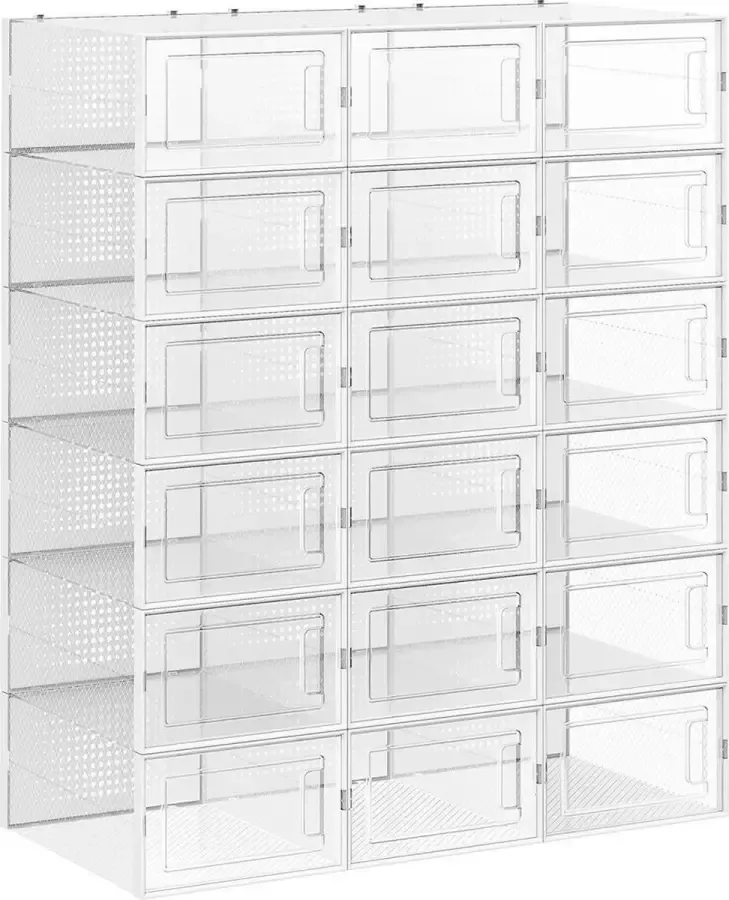 Segenn 's Schoenendozen set van 18 Opbergdozen voor Schoenen Schoenenopberger Kunststof dozen Opvouwbaar en Stapelbaar voor Schoenen tot Transparant Wit