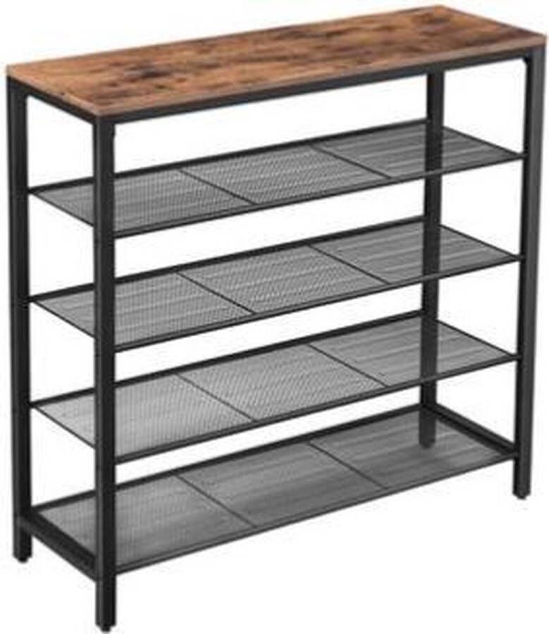 Segenn 's Schoenenrek Schoenenkast voor 16 Paar Schoenen Industrieel Vintage Design Hout en Metaal 100 x 30 x 92 5 cm