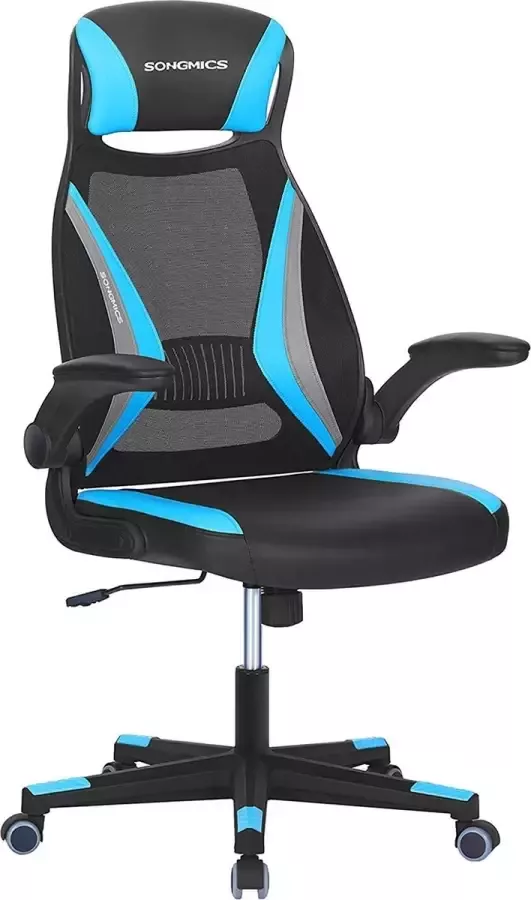 Segenn 's Stylo bureaustoel ergonomische bureaustoel met netbekleding armleuning in hoogte verstelbaar 360° draaibaar met wipfunctie belastbaar tot 130 kg zwart-licht-blauw-grijs