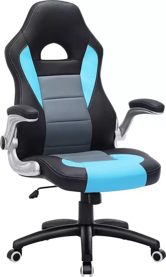 Segenn 's Stylo bureaustoel gamestoel racestoel bureaustoel ergonomische bureaustoel opklapbare armleuningen wipfunctie zwart-grijs-blauw