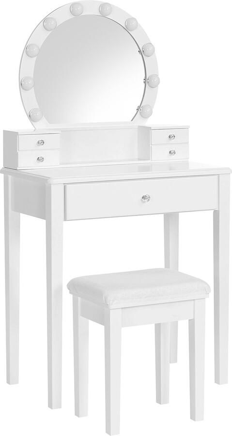 Segenn 's French kaptafel Make up tafel met kruk met spiegel 10 dimbare gloeilampen gewatteerde kruk 5 laden 70 x 40 x 134 cm cadeau-idee wit