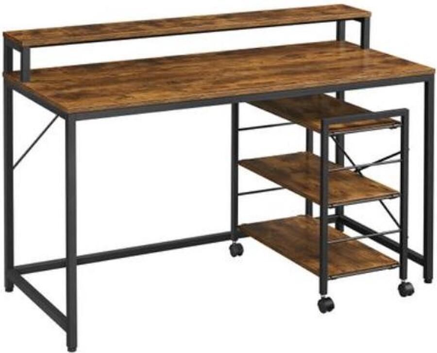 Segenn 's Oxford Bureau Hoekbureau Met trolley Industrieel Werktafel Computerbureau Zwart Bruin 118 x 60 x 89 cm