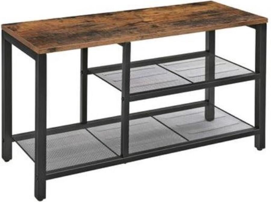 Segenn 's Schoenenrek schoenenbank Schoenenkast met een groot vak voor laarzen met fijnmazige planken Stabiel Industrieel Vintage Bruin-Zwart